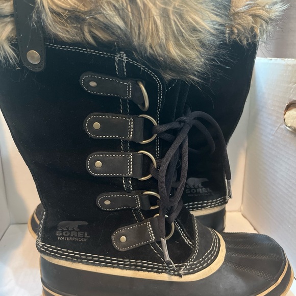 Sorel Joan Of Arctic Black Faux Fur Mid-Calf Lace-Up Snow Womens Boots Size 7 - Picture 4 of 8